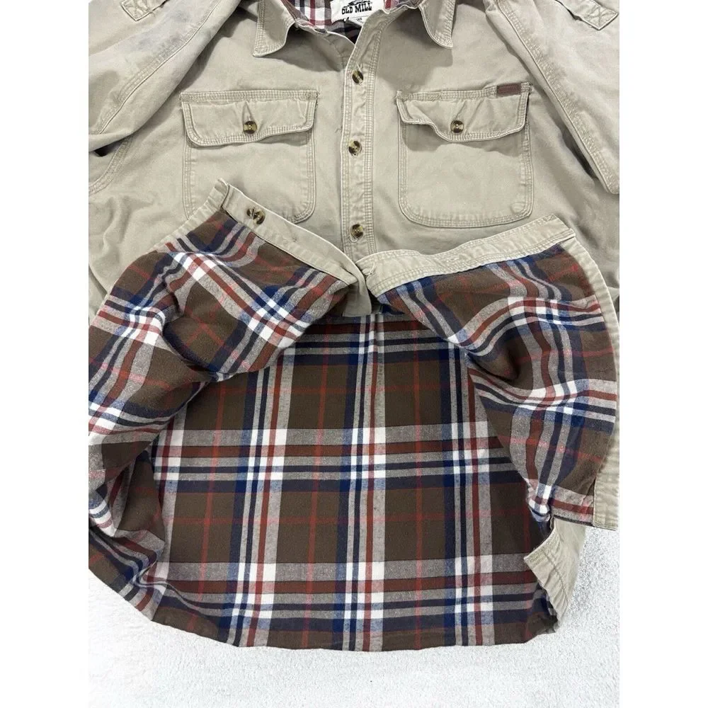 Old Mill Jacket Men 2XL 100% Cotton Flannel Lined Tan Jacket Size 2XL Chore Barn